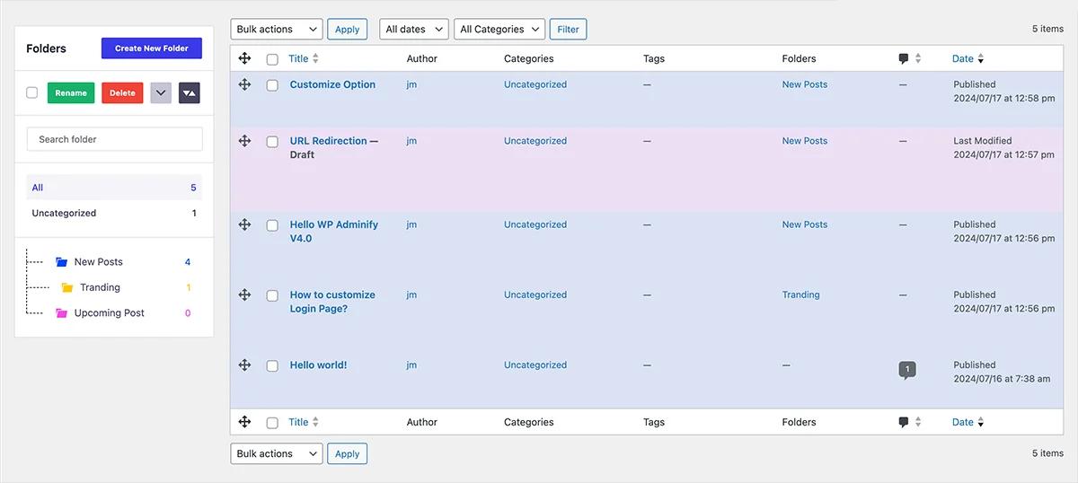 WP Adminify – Folders in Default UI
