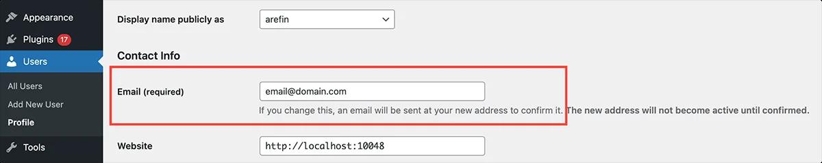 Updating Email through User Profile