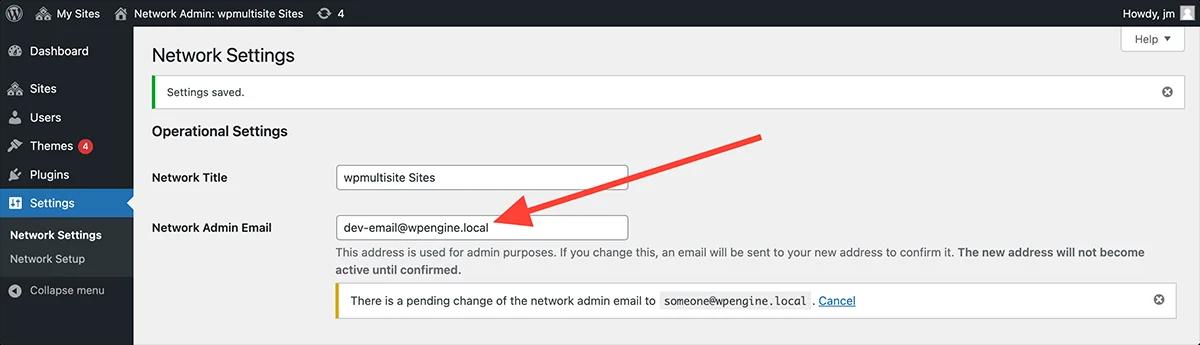 WordPress Multisite Network Settings email change