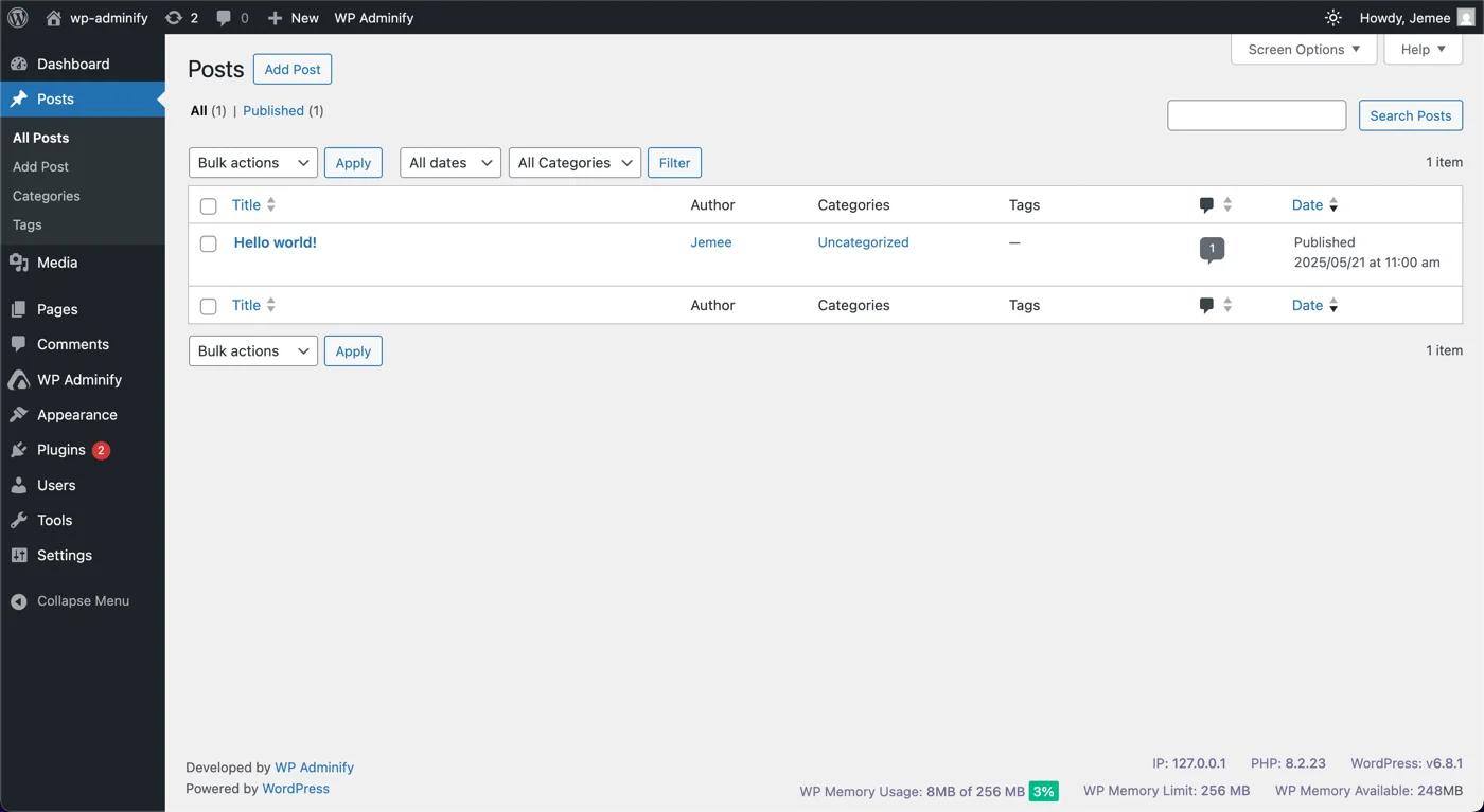 Default Posts option in WordPress Admin