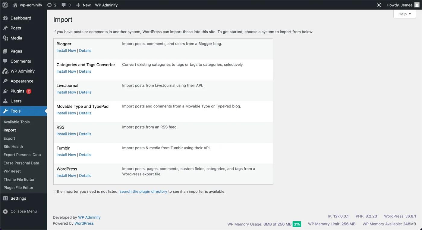 Default tools option in WordPress