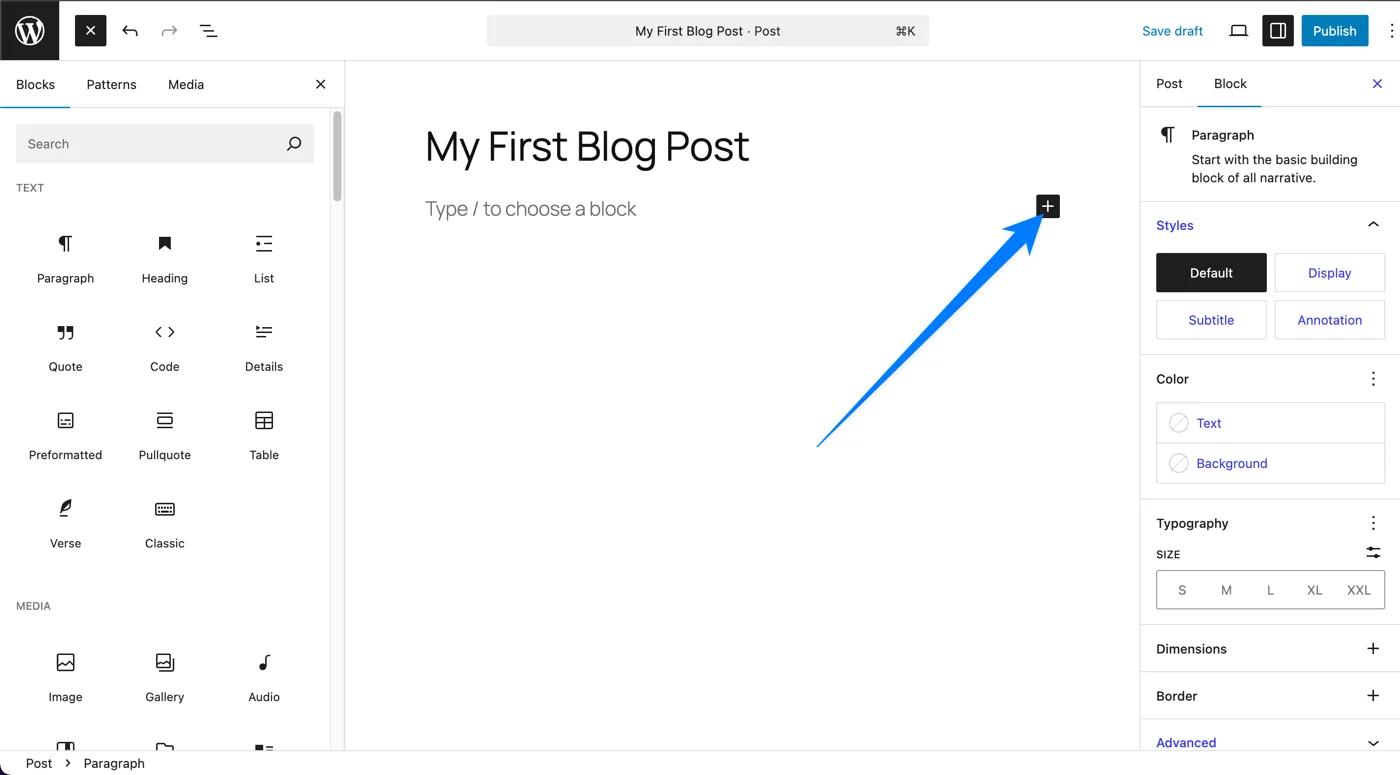 Add block in WordPress blog post