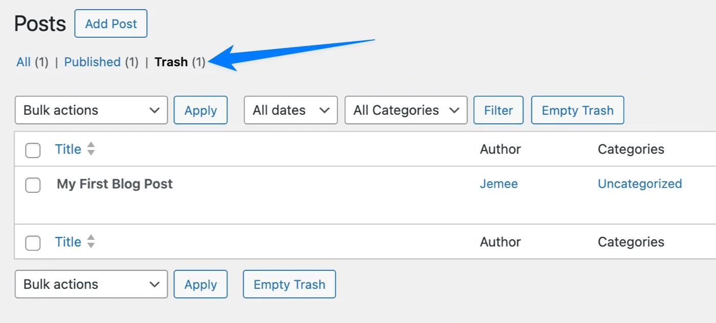 Visit trash to permanently delete your page or post