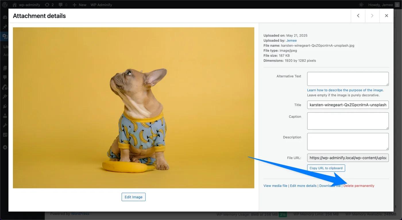 Delete existing WordPress media permanently