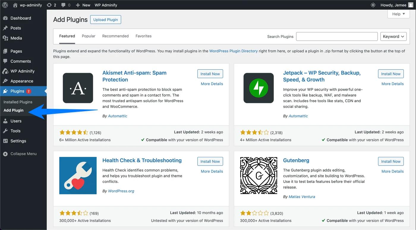 Add plugin in WordPress Dashboard
