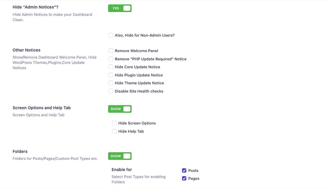 Productivity options panel