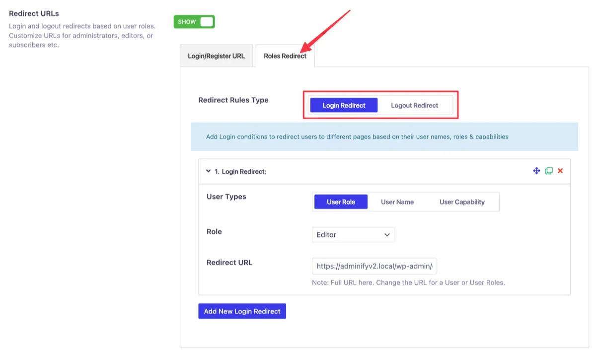 Login and logout based redirection