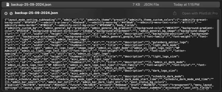 JSON file of plugin options after download