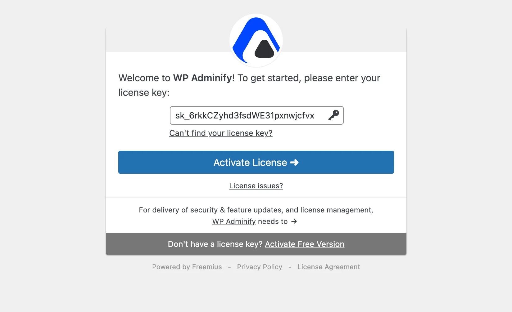 Add license key for WP Adminify plugin