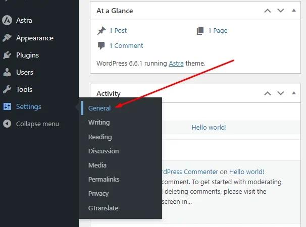 Settings General option in WordPress