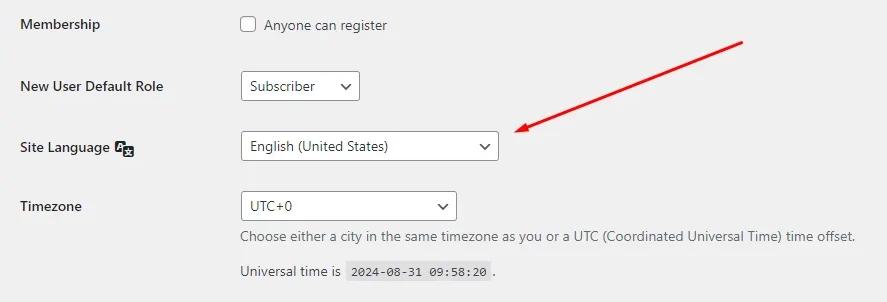 Site language settings