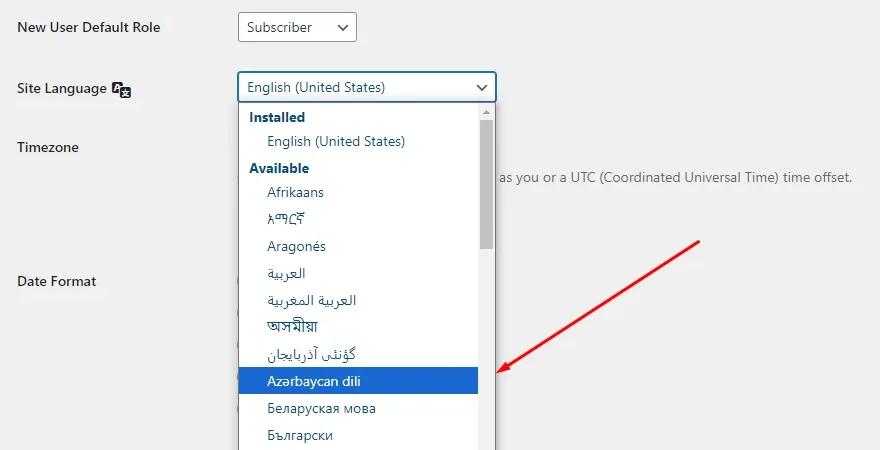 Select the language you want for your Dashboard
