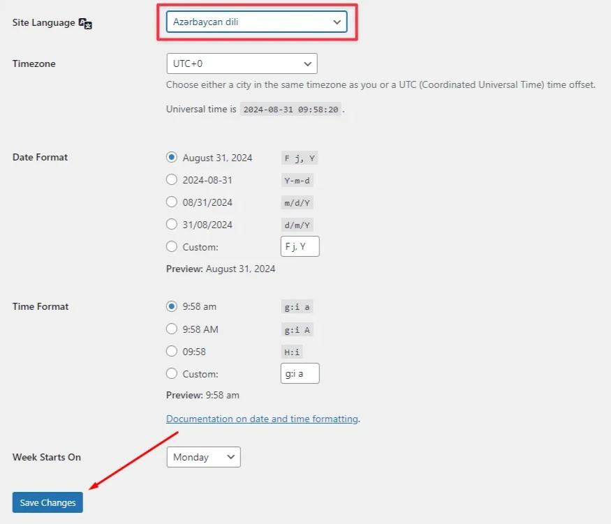 Save the settings button