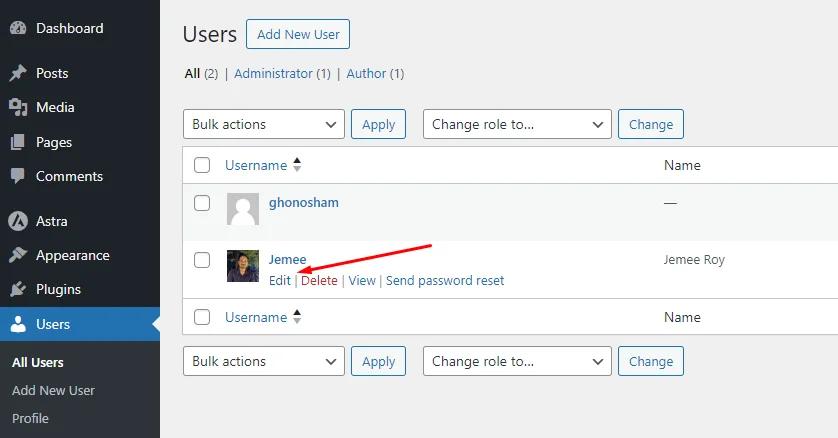 Individual users profile edit