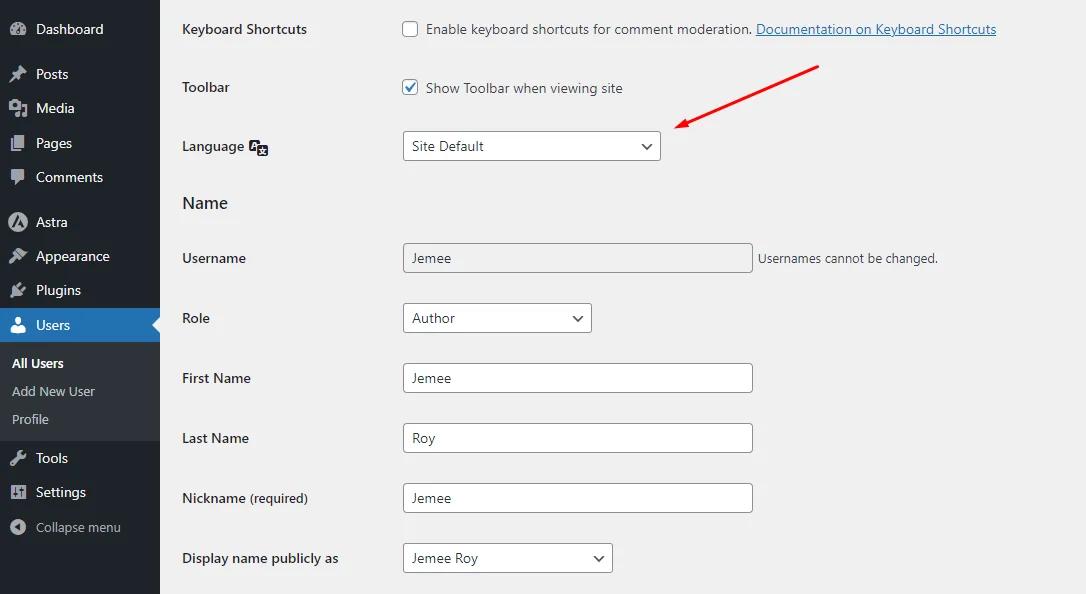 Profile language option