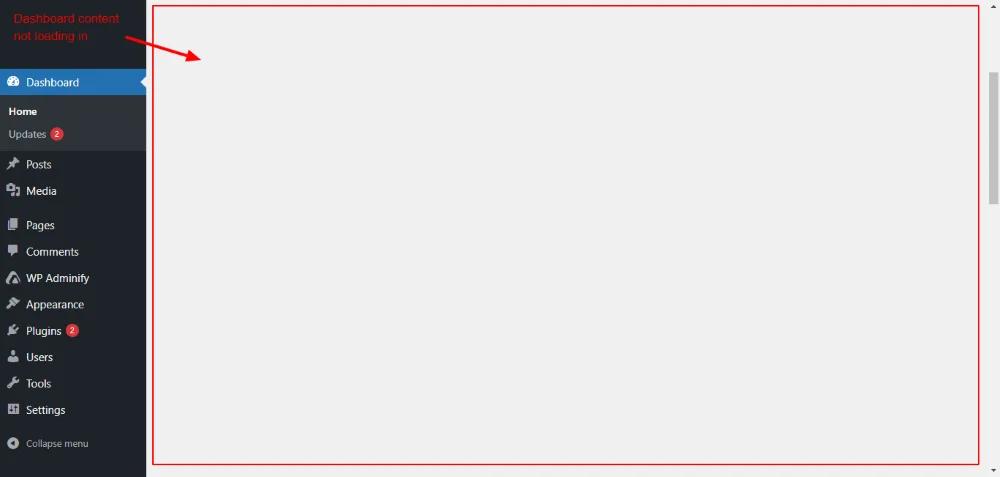 Dashboard content not loading