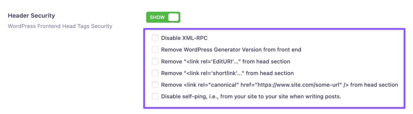Header security options