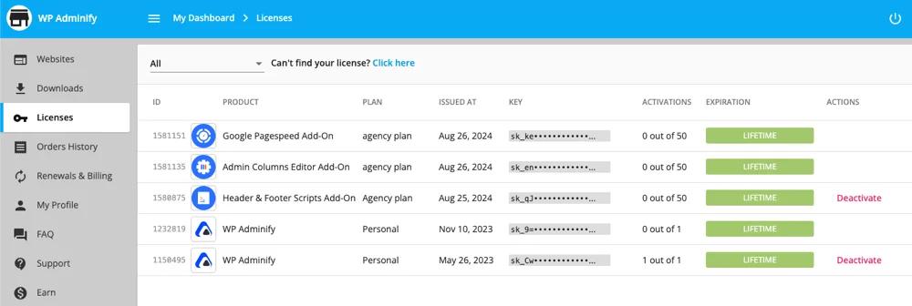 License Management in WP Adminify