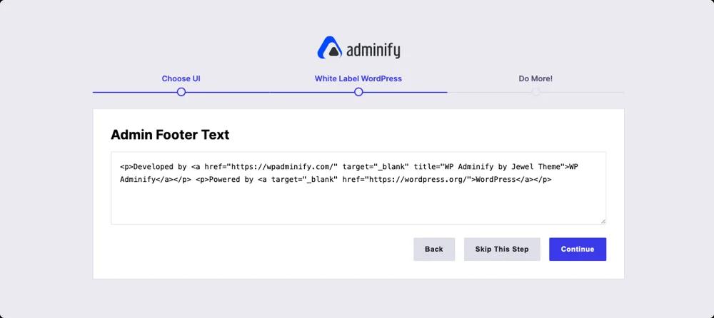 Chagne footer text in White label section