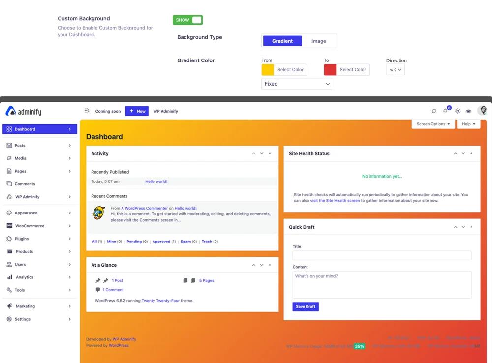 Gradient Background in WP Adminify
