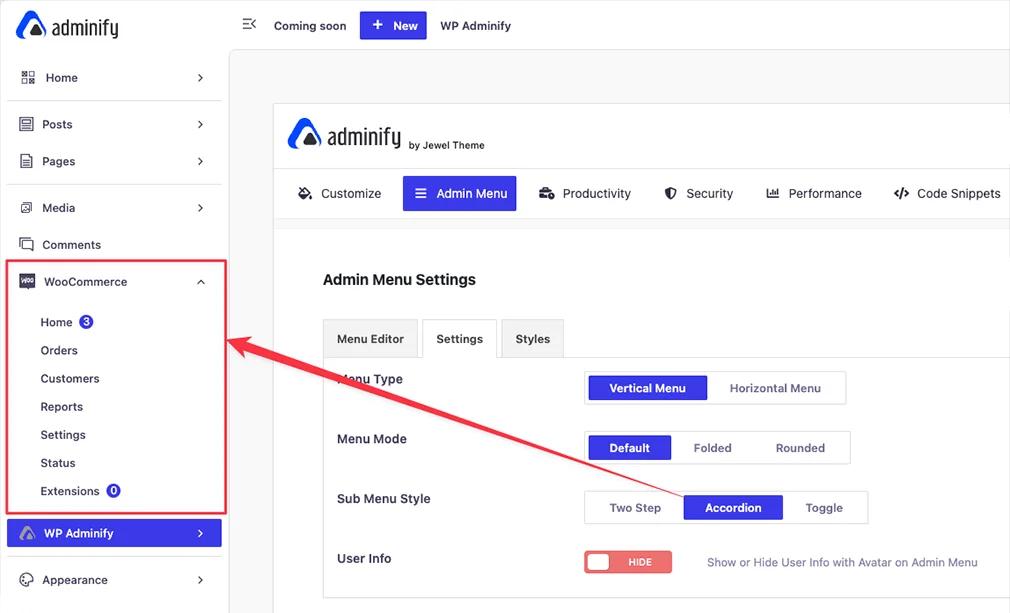 Accordion Sub menu style in WP Adminify