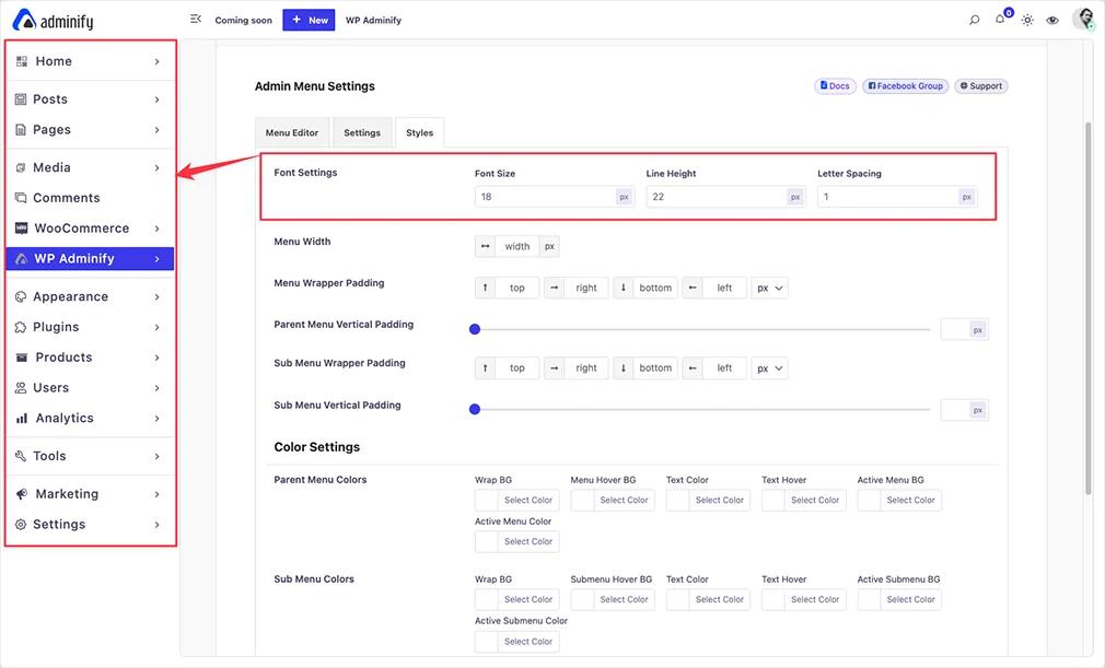Font Size for WordPress Admin menu items