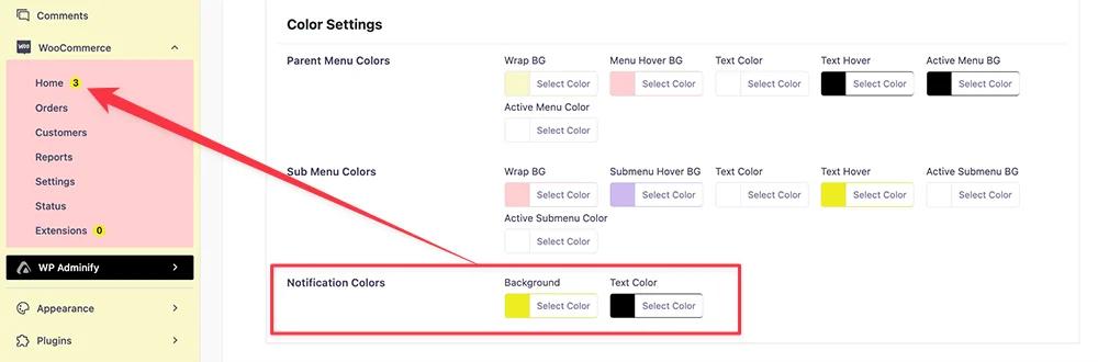 Notification bubble Colors for admin menu
