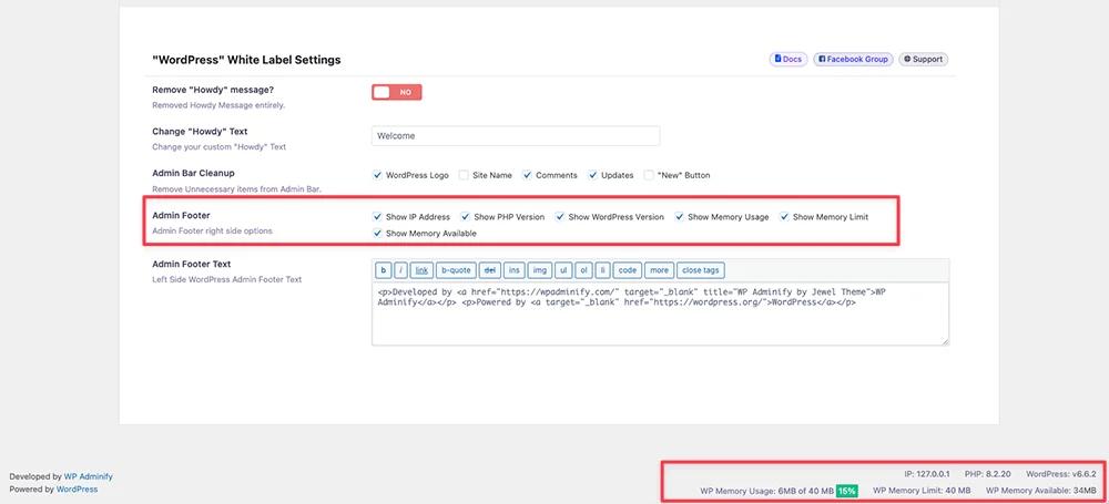 Necessary information in admin footer