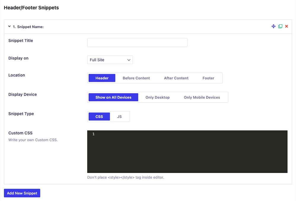 Add New snippet option