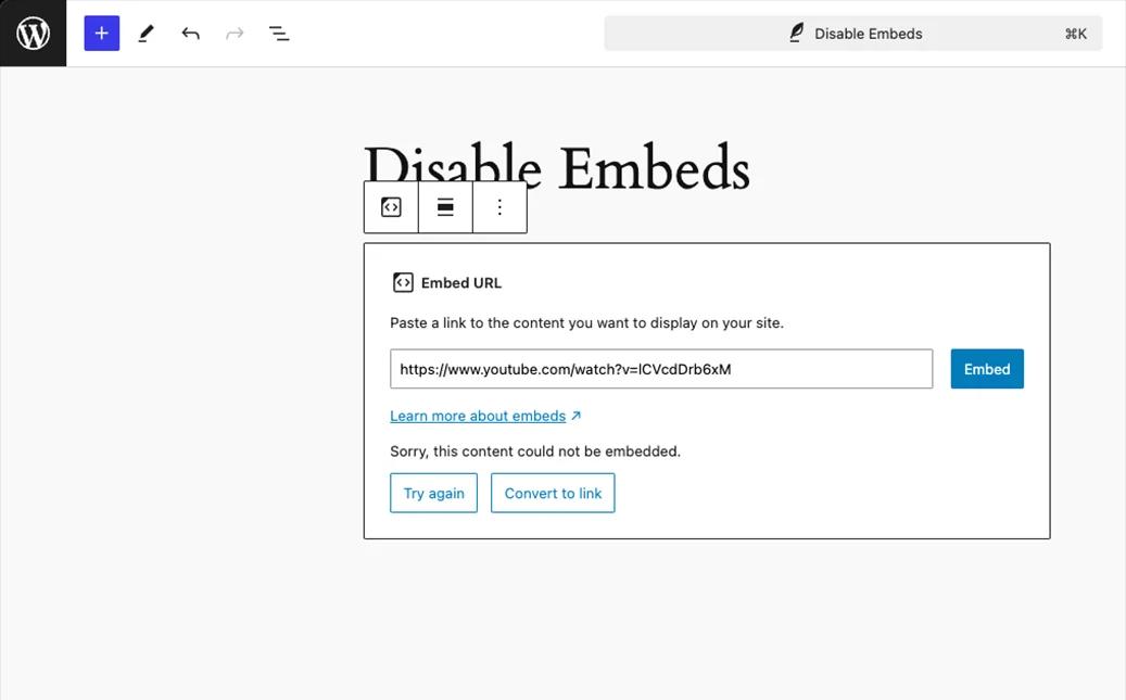 Disable Embeds in WordPress Editor