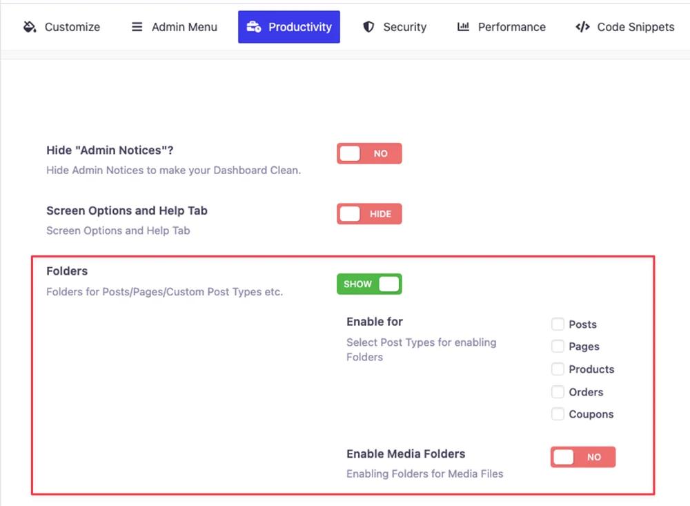 Enable Folder for media and post types