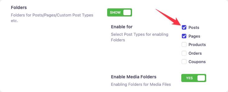 Enable media folder and post type