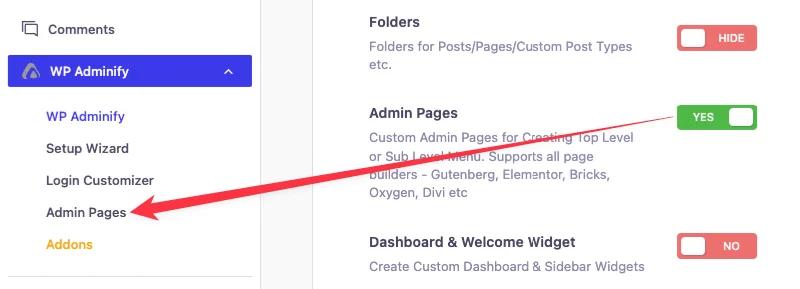 Access Custom Admin page option