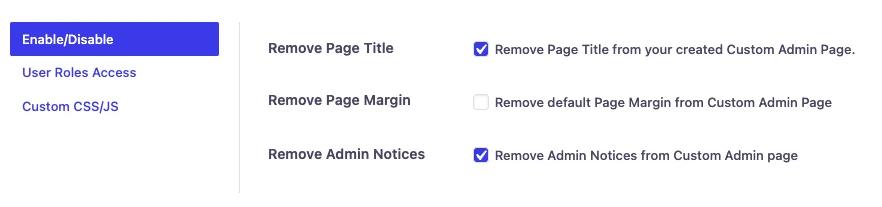 Display options for Custom Admin page