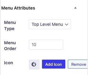 Menu attributes for custom Admin page
