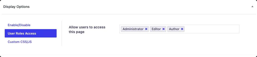 User roles access for specific admin page