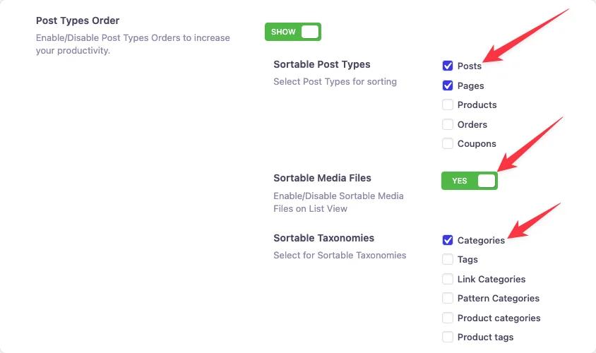 Enable post type order for post page