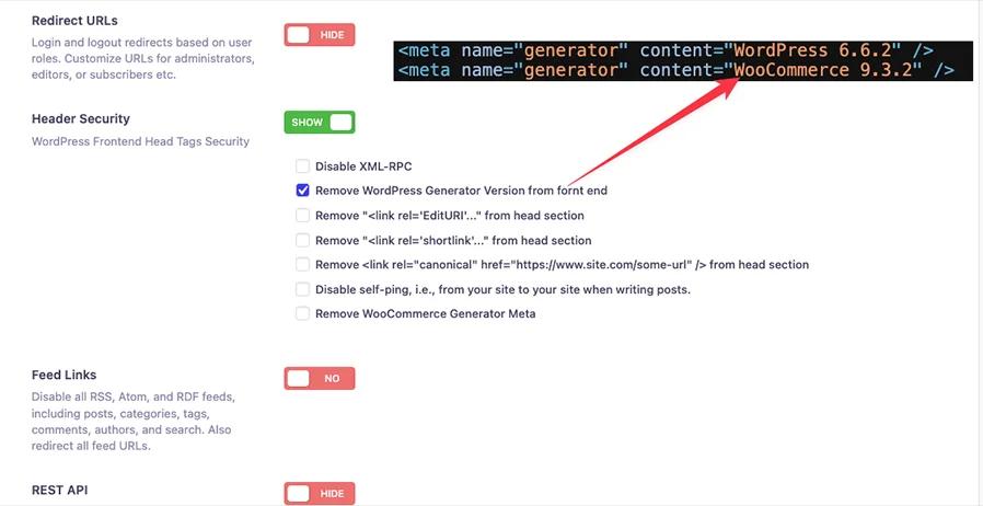 Remove WordPress generator version in frontend