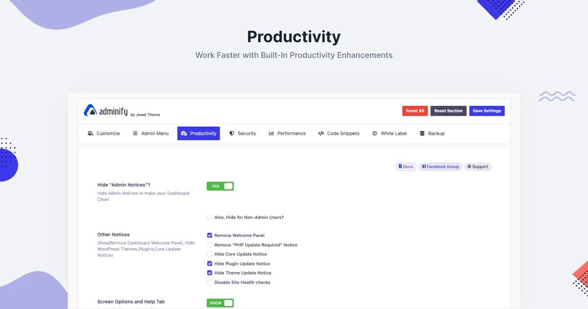 Built in Productivity tools for WordPress Dashboard