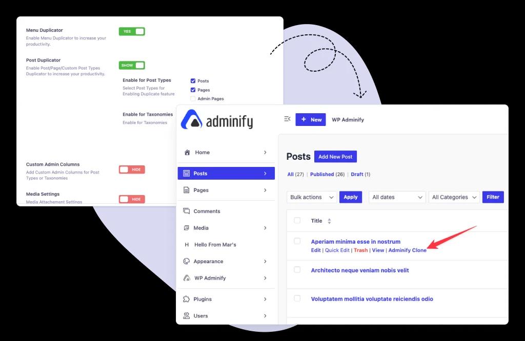 Menu and Post duplicator for WordPress