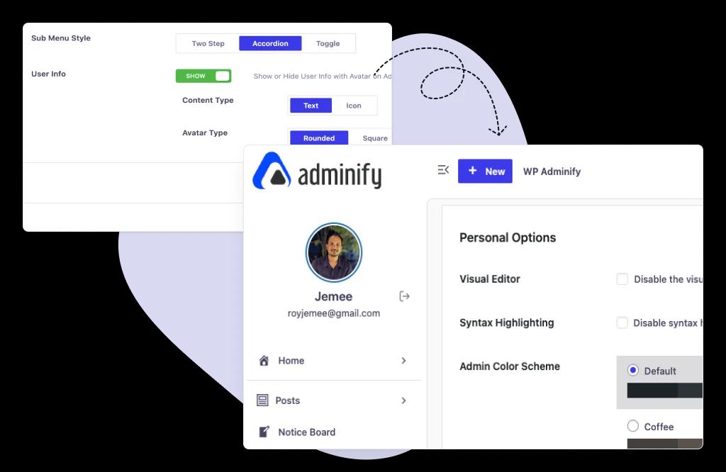 User info in WP Adminify admin menu