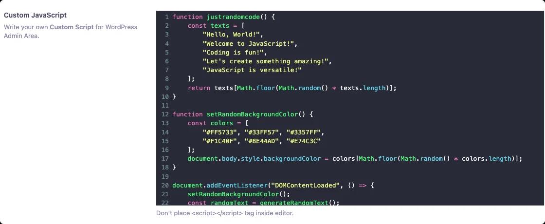 Custom JavaScript for Admin Area