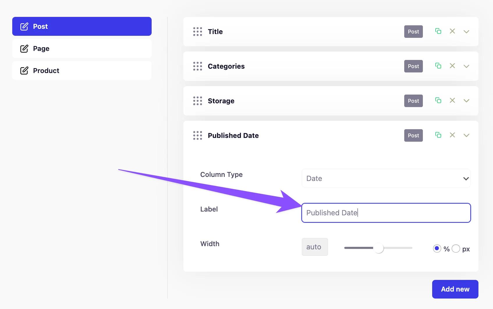 Modify the label text for custom admin columns