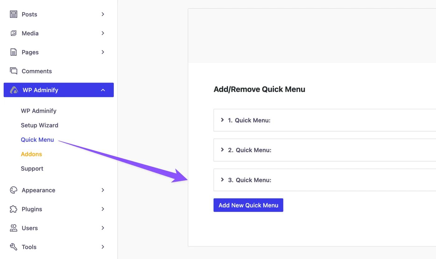 Access Quick menu option panel