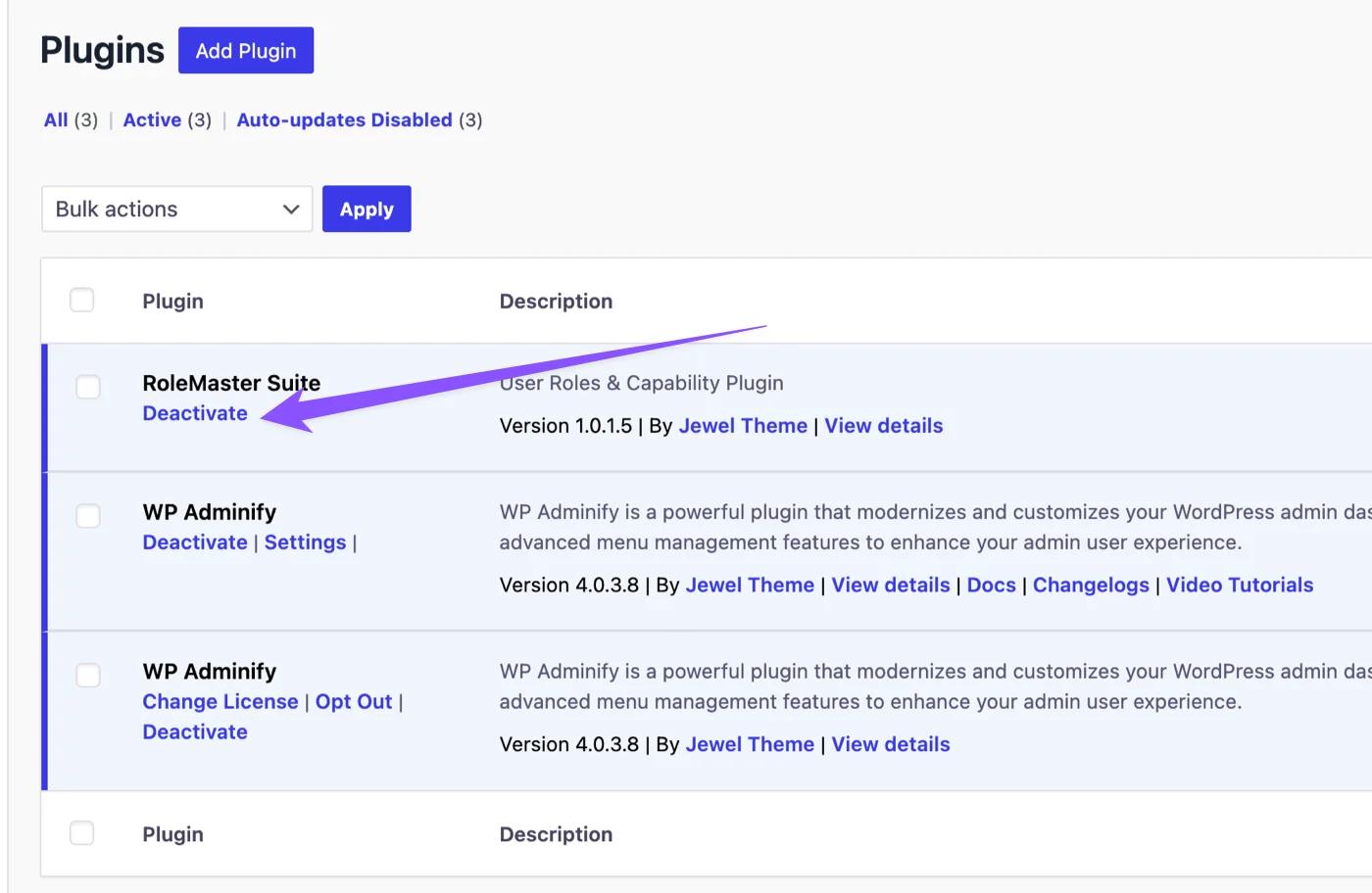 Deactivate RoleMaster Suite plugin