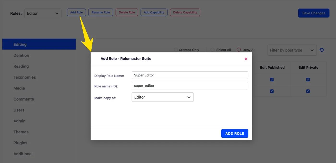 Add custom User Role by Rolemaster suite plugin