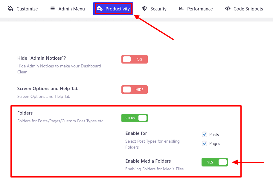 Enable the folders feature