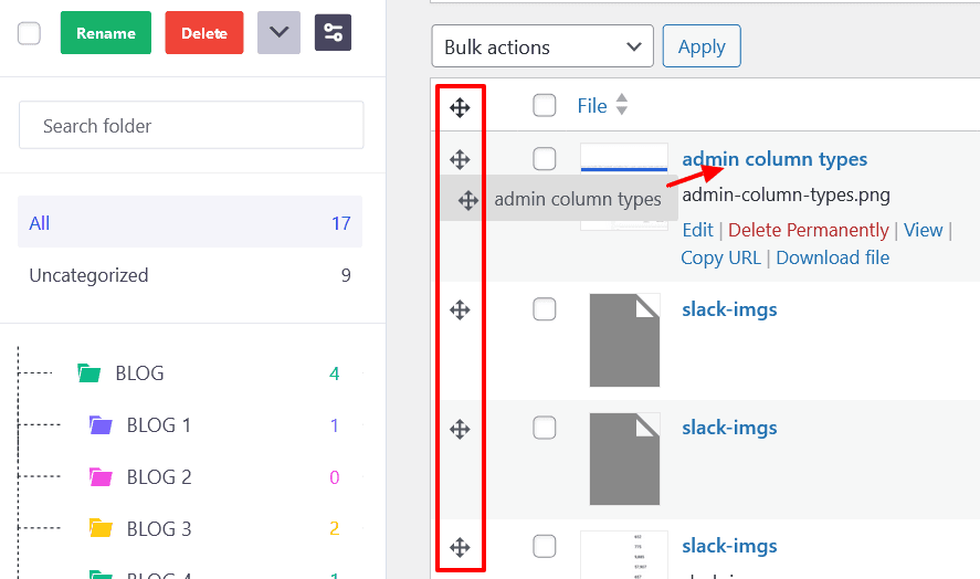 Drag and drop media into folders 1