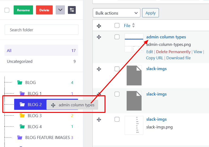 Drag and drop media into folders 2