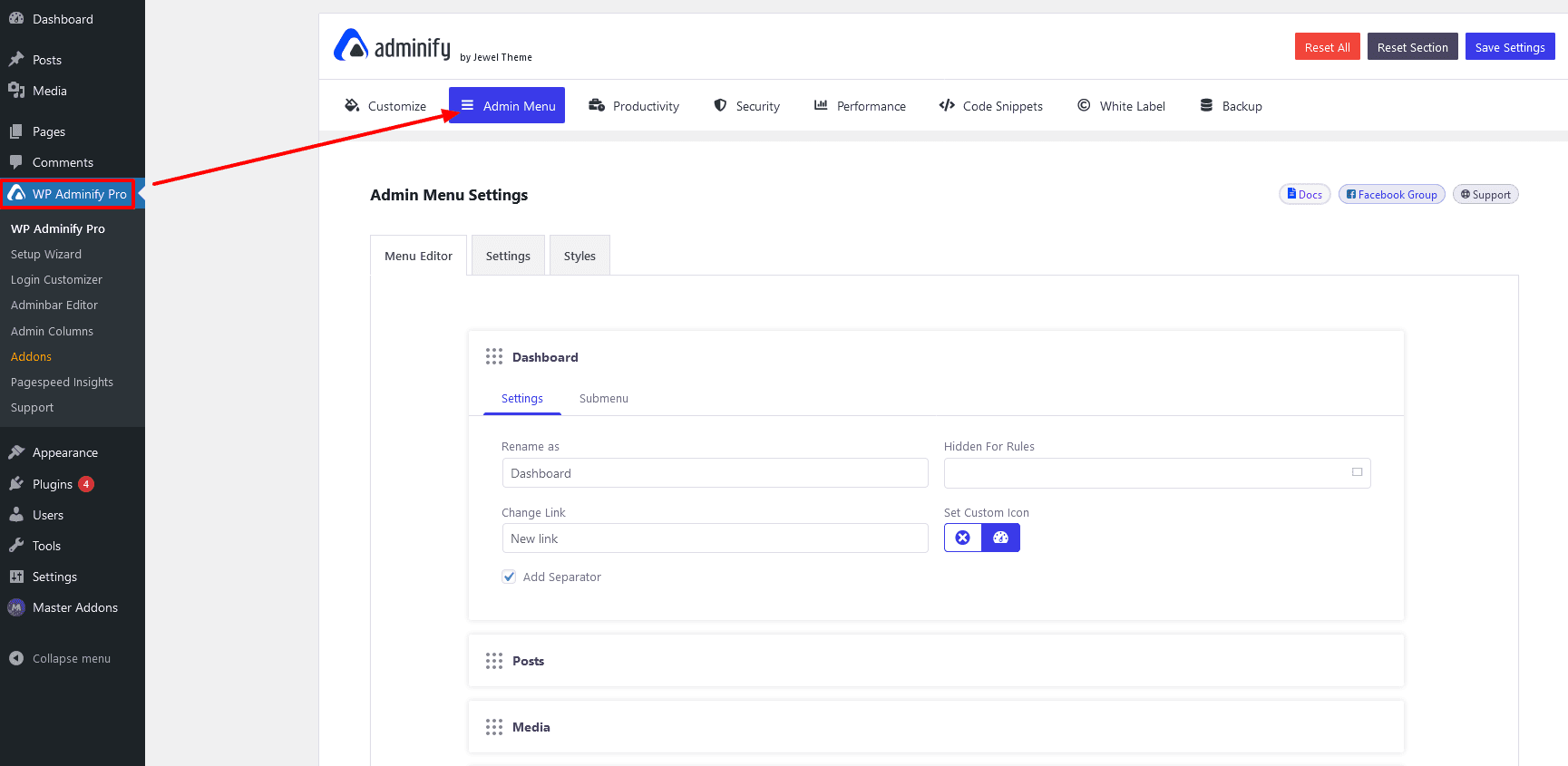 Adminify to Admin menu editor
